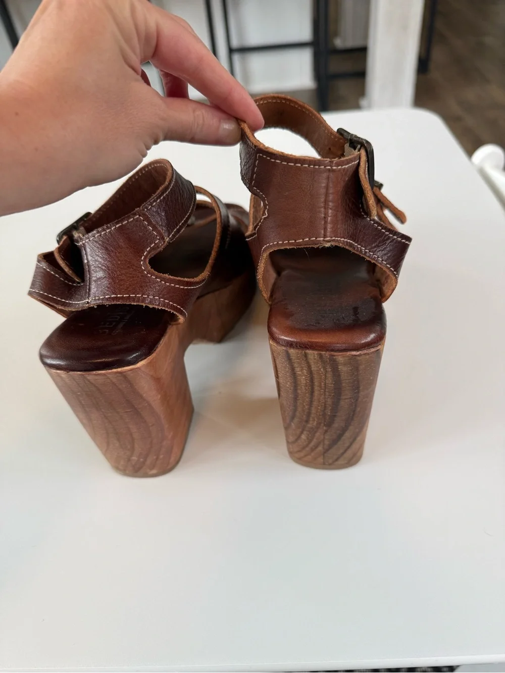 Bed Stu Brown Leather Platform Buckle Sandals